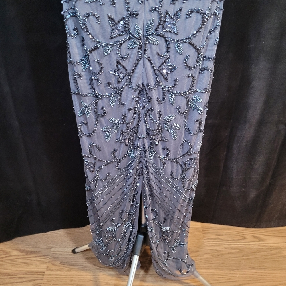 Elegant Gray Beaded Evening Dress - Picture 9 of 13